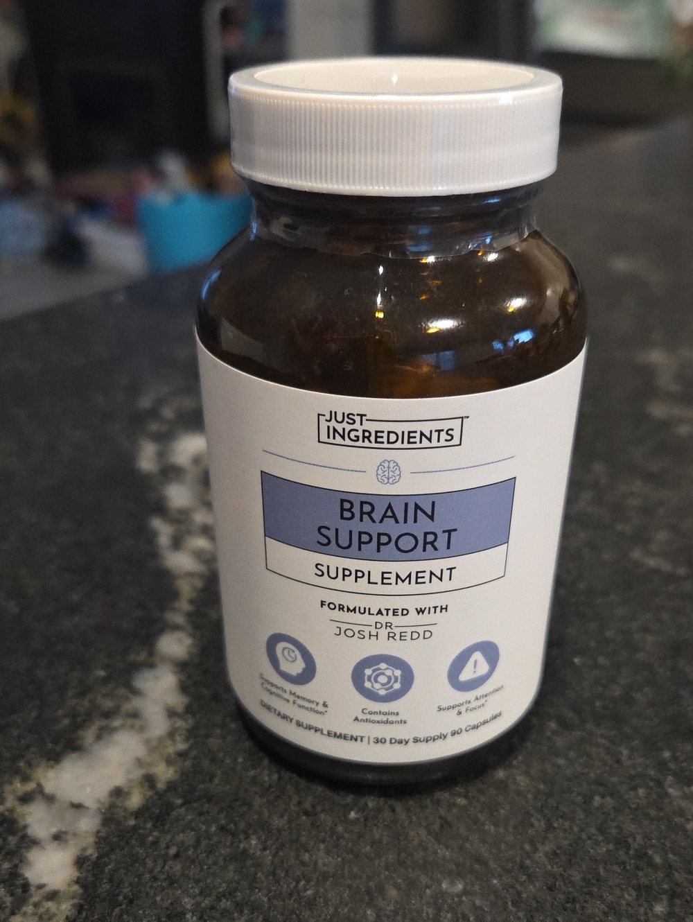 Brain Support Supplement – White & Light Blue Bottle